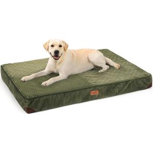 FUKUMARU Dog Bed, Thickened Corduroy Orthopedic Dog Beds with Washable Cover, Large Waterproof Dogs Bed for Crate, 28D Egg Crate Foam Support Pet Mat, Cozy Pet Bed Pad with Anti-Slip Bottom, Green 36"L x 22"W x 3.5"Th