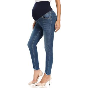 Foucome Women's Maternity Jeans Over The Belly Comfy Stretch Slim Jeggings Pregnancy Pants with Pockets XL