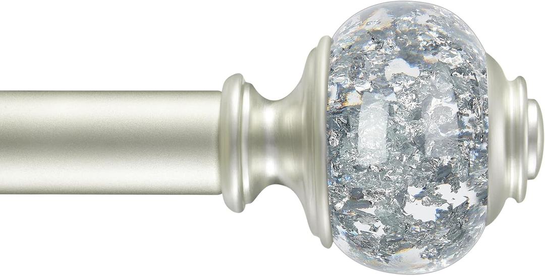 Curtain Rods 36 to 72 Inches(3-6 Feet) with Solid Aluminum Alloy Brackets, 1 Inch Telescoping Drapery Rod for Windows, Heavy Duty Decorative Curtain Rods with Translucent Finials, Matte Sliver