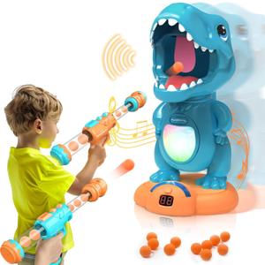EagleStone Movable Dinosaur Shooting Toys for Boys  Electronic Target Practice with 2 Air Pump Guns, LCD Score Tracker, Sound Effects & 48 Foam Balls, for Kids 5 6 7 8 9