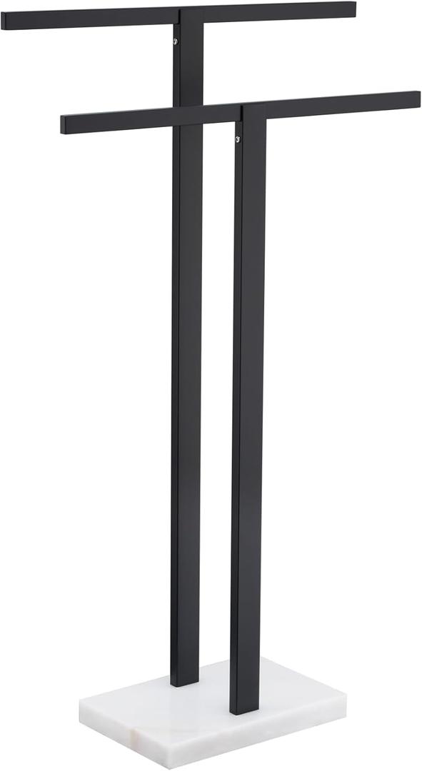 KOKOSIRI Bathroom Towel Rack 2-Tier Standing Towel Racks with Marble Base, Stainless Steel Freestanding Towel Bars, Thicken Steady Design, Matte Black THS0001-BK