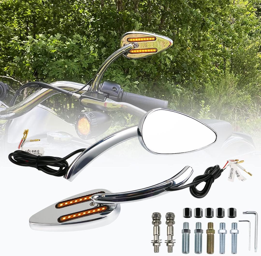 PACEWALKER Motorcycle Rearview Mirror with LED Turn Signal Rear Mirror Teardrop for Harley-Davidson Chrome
