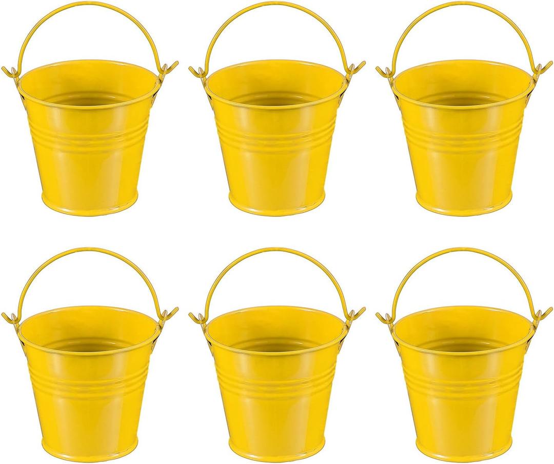 PATIKIL 2.7"x2.3" Small Metal Buckets with Handle, 6 Pcs Mini Galvanized Bucket Colorful Easter Buckets for Crafts Party Favors Decoration, Yellow