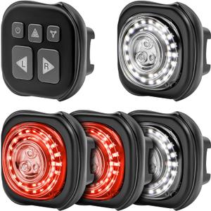 Luvan Smart Bike Light with Remote Controller - Sync Front & Rear LED Light Set, 5 Night & Daytime Mode | Turn Signals | Brake Lights, Rechargeable Bicycle Light for Night Riding, Dog, Running,Scooter