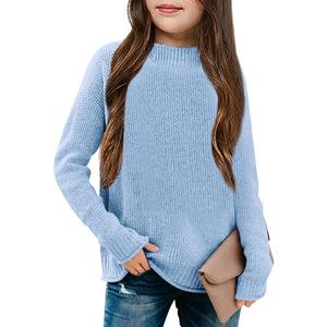 Girl's Long Sleeve Sweater Mock Neck Fall Soft Knit Pullover Jumper Tops (13-14 Years, Light Blue)
