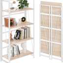 BHG Vintage Multifunctional Bookcase Folding Bookshelf, No-Assembly Plant Stand Storage Rack Shelves for Home Office (White, 4-Tier)
