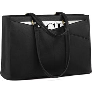 LOVEVOOK Laptop Bag for Women,15.6 Inch Laptop Tote Bag for Women,Vintage Leather Work Tote Bags Computer Teacher Bag,Waterproof Business Office Briefcase (Retro Black)