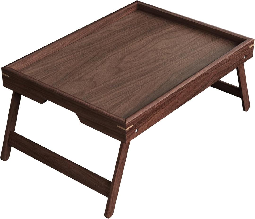 Fibogollo Walnut Wood Bed Tray Table with Folding Legs,Breakfast Trays,Serving Tray for Food and Snack,Laptop Trays for Working