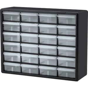 Akro-Mils 24-Drawer Plastic Storage Cabinet, 20" W x 6" D x 16" H, Black