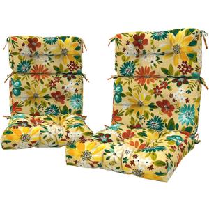 LVTXIII 2 Pack Outdoor High Back Cushions, 22" W x 20" D Tufted Seat and Back Chair Cushion with Ties, Fluffy Patio Replacement Rocking Chair Cushion for Outdoor Furniture Use, Floral Multi
