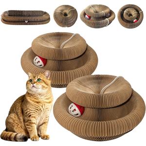 2 x 2-Pack Magic Organ Cat Toy | Kitty Curls Cat Toy | Reversible Cat Scratcher Pad with Bell Balls, Corrugated Cardboard Scratching Board for Indoor Cats, Furniture Protection