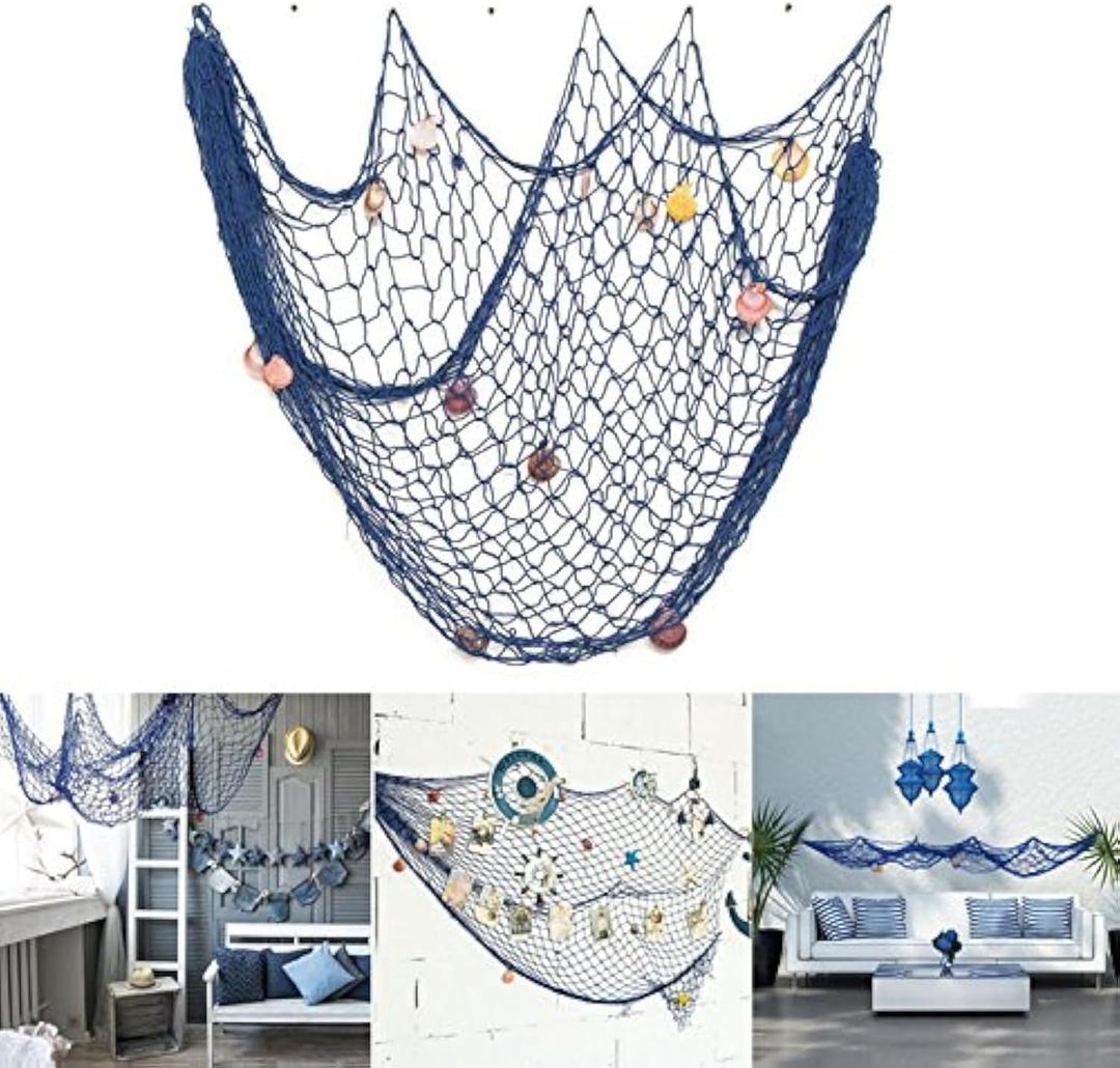 Rosoz Nautical Decorative Fishing Net, Sea Theme Fish Net Decor for Party/Wall Decoration Background,Blue,79inch x 59inch (One Size)