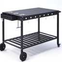 Portable Outdoor Grill Table with Wheels, Heavy-Duty Griddle Stand Grill Cart with Shelves,Towel Holder, Spice Pots & Bottle Opener, Multi-Functional BBQ Prep Station & Utility Cart