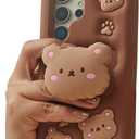 Kawaii 3D Teddy Bear Pop-Up Stand and Grip Phone Case for Samsung Galaxy S24 Ultra, Cute Cartoon Animal Phone Cover for Girls, Boys, Kids, Teens, and Womens