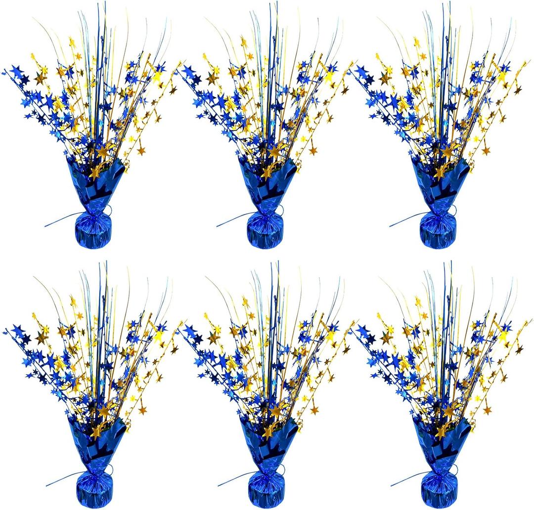 6 Pack Metallic Foil Spray Table Centerpiece Decoration Star Brust Glitter Table Topper Decor for Birthday Graduation Holiday Christmas New Year's Eve Celebration Party Supplies Gold and Blue