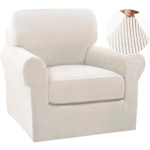 Turquoize 2 Piece Chair Covers Chair Slipcovers for Living Room Small Armchair Cover with Arms Washable Furniture Cover for Chairs Feature Thick Jacquard Fabric (Small Armchair, Ivory)
