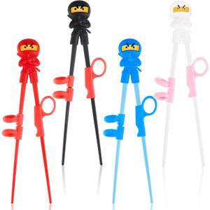 Nuanchu 4 Pairs Ninja Training Chopsticks for Kids Adults Beginners Cute Tableware Reusable Japanese Training Learning Chopsticks Helper with Attachable for Right or Left Handed Trainer, 7 Inch