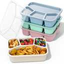 Bento Box Adult Lunch Box (4 Pack), 4-Compartment Meal Prep Container for Kids, Reusable Food Storage Containers with Transparent Lids, No BPA, Microwaveable (Wheat (Green/Blue/Pink/Beige))