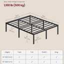 VASAGLE Queen Metal Bed Frame 18 Inches Tall, 1100 lb Weight Capacity, No Box Spring Needed, with Under-Bed Storage, Easy Setup, Heavy-Duty Platform Bed, Mattress Retainers, Matte Black URMB671BD02S