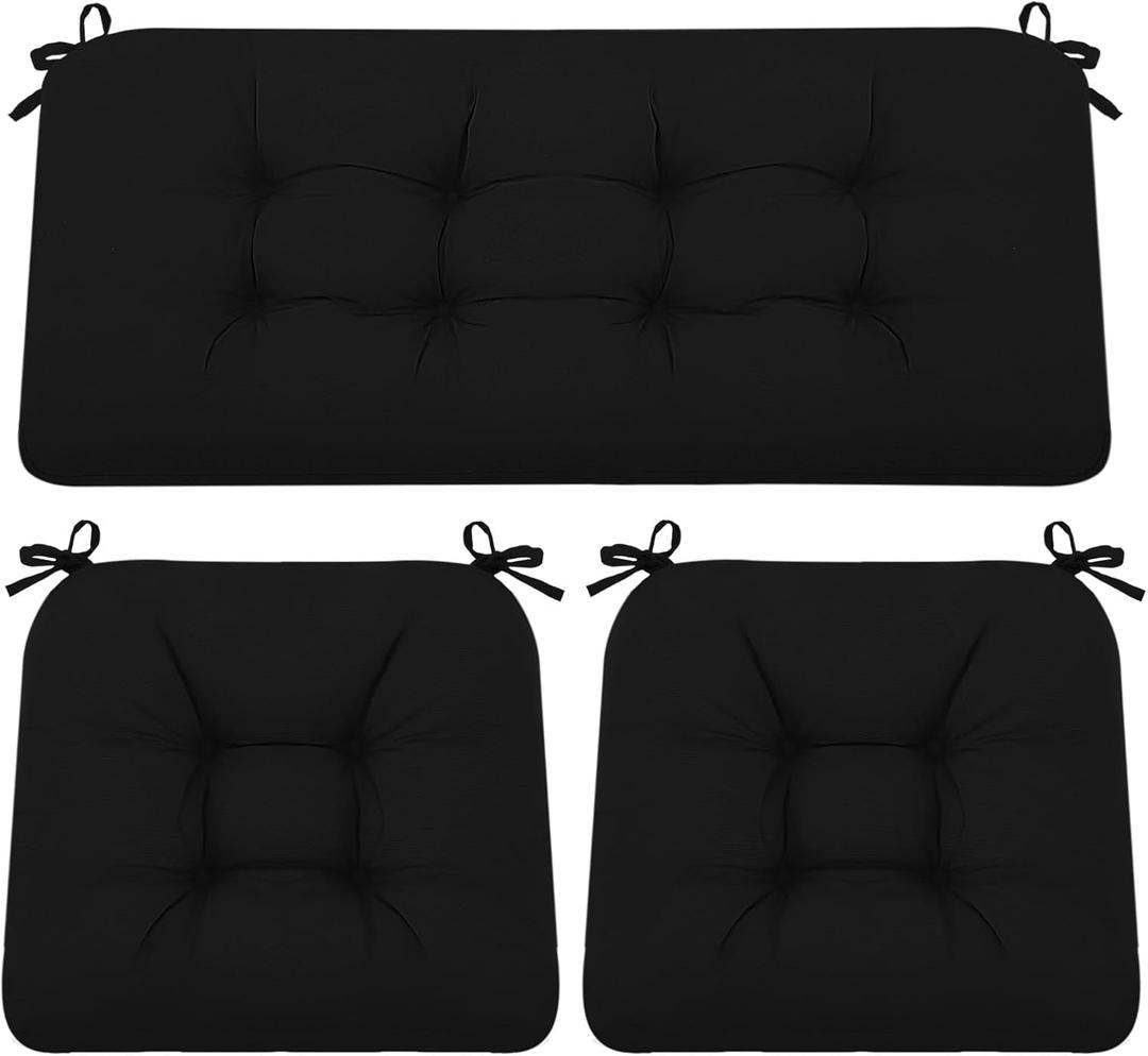 Outdoor Loveseat Cushions, 3 Pieces Replacement Cushions for Wicker Furniture, Waterproof Patio Settee Love Seat Pad for Sofa Couch, 44" x 19" Black