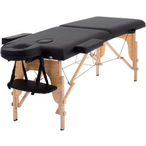 Black Massage Table Portable Massage Bed 2 Folding Lash Bed with Carrying Case & Face Cradle for Eyelash Extensions, Spa, Facial, Hight Adjustable Spa Table, 73" x 24"