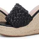 Ermonn Womens Platform Wedge Sandals Espadrilles Braided Open Toe Slip On Summer Mule High Heels (7.5, Black)