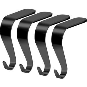 Palonu Christmas Stocking Holders Mantel Stcoking Hangers Metal Hanging Hooks Ornament Hooks Fireplace Hanger Grip for Christmas Decorations (4, Black)