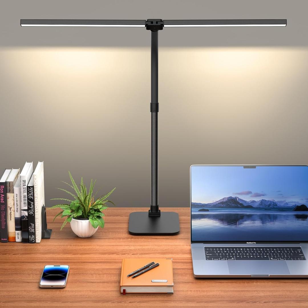 Desk Lamp Architect Task Dual Head Modern Flexible Gooseneck Tall Dimmable Light for Home Office, 5 Color Modes,Remote Control, 1500lm 24W Extra Bright Lighting (Black)