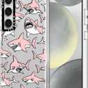 MOSNOVO Case for Samsung Galaxy S24 Plus, [Buffertech 6.6ft Military-Grade Drop Protection] [Anti Peel Off Tech] Clear TPU Bumper Phone Case Cover Design - Pink Sharks