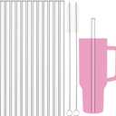 NiHome 12PCS Clear Glass Reusable Straws Fit for Stanley H2.0 40oz Tumbler with 2 Brushes, 12 Long, 0.4/10mm Diameter, Enhances Drinking Experience Prevents Spills, Dishwasher Safe, Heat-Resistant
