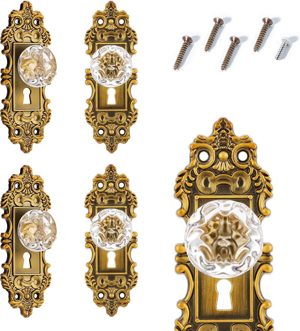 5.5 Inch Height Vintage Dummy Door Knob Interior Crystal Glass Door Knobs 4 Drawer Dresser Handles Antique Brass Cabinet Knobs Keyless Decorative Hallway Closet Door Pulls