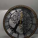Micasso Silent Large Wall Clock: 24Inch Tree of Life Metal Black with Solid Wood Frame - Non-Ticking Battery Operated Clock for Living Room/Office/Bedroom/Kitchen - Home Decor for Fashion-Conscious