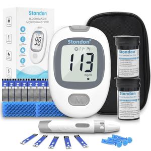 Glucose Monitor Kit, Diabetes Testing Kit, Blood Glucose Meter, 100 Glucometer Strips, 100 Lancets, Test Strips Blood Sugar Meter Glucometer (White) Exp Date:  11-02-2027