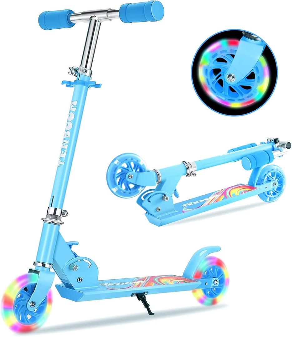 TENBOOM Scooter Toys for Kids Ages 6-12/3-5, Christmas Birthday Gifts for Girls Boys, Easy Folding Kids Scooter with 3 Levels Adjustable Handlebar (Sky Blue)