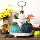 2 x Amyhill 3 Pcs Thanksgiving Pumpkin Wodden Table Sign Wood Block Fall Pumpkin Decor Autumn Farmhouse Rustic Tiered Tray Decorations Table Centerpieces for Home Kitchen(Blue)
