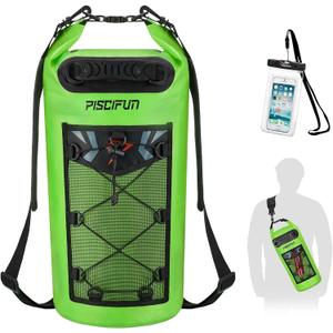 Piscifun Dry Bag, Waterproof Floating Backpack 10L/20L/30L/40L with Waterproof Phone Case for Boating, Kayaking, Fishing (Light Green)