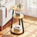Kalrin Side Table, Small End Table with Metal Frame, 3-Tier Bedside Tables, Round Side Tables for Living Room Bedroom Couch Bathroom, Oval, Modern Oak