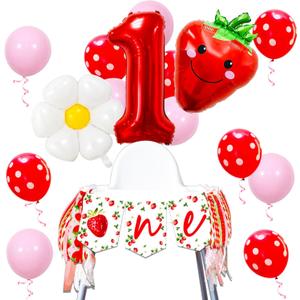 JeVenis My Berry First Birthday Banner Party Decoration Strawberry 1st High Chair Banner Decorations Berry First Birthday Decor