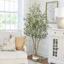Artificial Olive Tree 6FT - Tall Faux Olive Trees Indoor with Planter&Cotton Basket, Large Fake Olive Plants Realistic Branches Natural Wood Trunk and Fruits for Home House Office Decor