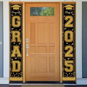 Jiudungs Black and Gold Graduation Decorations Class of 2025 Congrats Grad Class of 2025 Porch Sign Banner 2025 Graduation Party Grad Party Prom Decorations and Supplies for Home