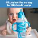 Dr. Brown's Milestones Narrow Sippy Straw Bottle, Spill-Proof with 100% Silicone Handles and Weighted Straw, 8 oz/250 mL, Blue/Gray, 6m+
