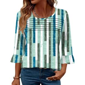 Blingfit Womens Tops 3/4 Length Sleeve Dressy Casual Shirts Bell Sleeve Front Pleated Fasion Trendy Summer Blouses 2026 (S)