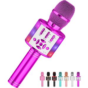 Amazmic Kids Karaoke Microphone Machine Toy Bluetooth Microphone Portable Wireless Karaoke Machine Handheld with LED Lights, Gift for Children Adults Birthday Party, Home KTV(Purple)