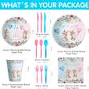 Bunny Gender Reveal Party Decorations Tableware, He or She Bunny Gender Reveal Party Supplies, Rabbit Theme Boy or Girl Paper Plates, Cup, Napkin, Disposable Cutlery, Serves 24