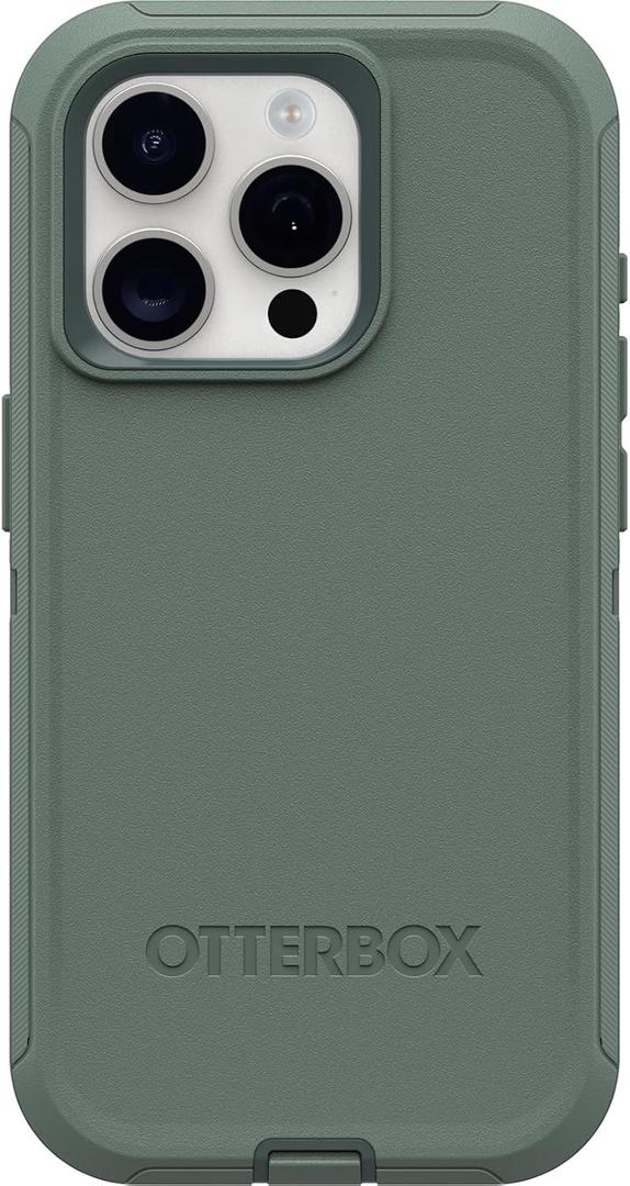 OtterBox iPhone 15 Pro (Only) Defender Series Case - Forest Ranger (Green), screenless, Rugged & Durable, with Port Protection, Includes Holster Clip Kickstand