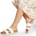 DREAM PAIRS Women's Platform Wedge Sandals with Arch Support, Comfortable Beach Slip-on Flat Sandals, Casual 2-Strap Cork Cushion Slides for Women, Size 6.5