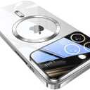 Magnetic Designed for iPhone 15 Pro Max Case,[Compatible with MagSafe][Military Drop &Full Camera Lens Protector Cover],Electroplated Large Window Clear Protection Shockproof Cover,Silver