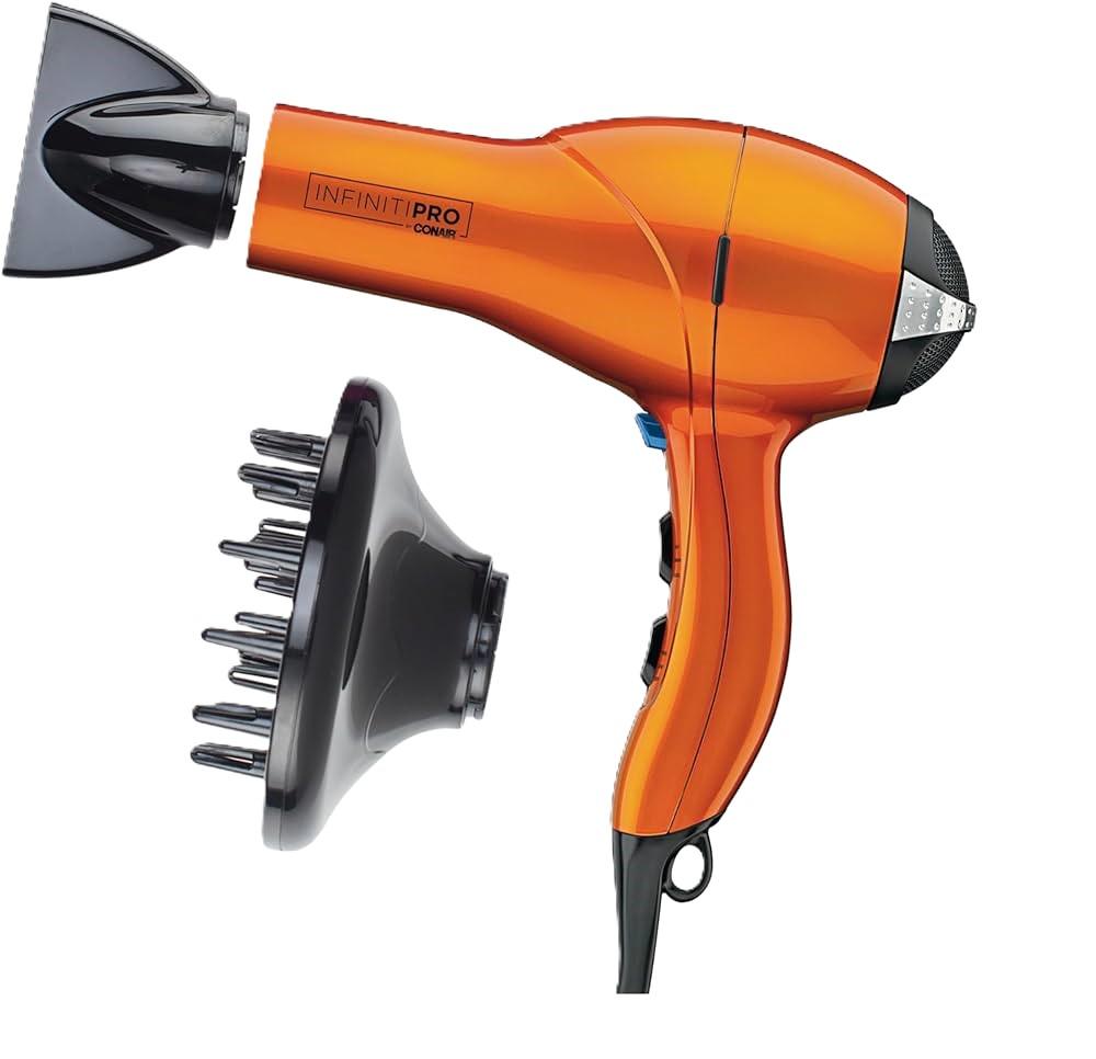 Infiniti PRO CONAIR Hair Dryer with Diffuser, Professional AC Motor, Tourmaline Ceramic Technology Blow Dryer, Includes Concentrator, Orange