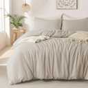 MILDLY Super Soft Duvet Cover - 100% Washed Microfiber Oatmeal Linen Grey Comforter Cover Set 3 Pieces with Zipper Closure & Corner Ties (No Comforter) (King(104"x90"), 01 - Oatmeal Linen Grey (No Comforter))