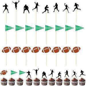 24Pcs Football Cupcake Toppers Rugby Ball Cupcake Toppers Football Players Sport Cupcake Picks Super Rugby Touch Down Cake Decorations for Sports Theme Baby Shower Boys Birthday Party Supplies, Pack of 3